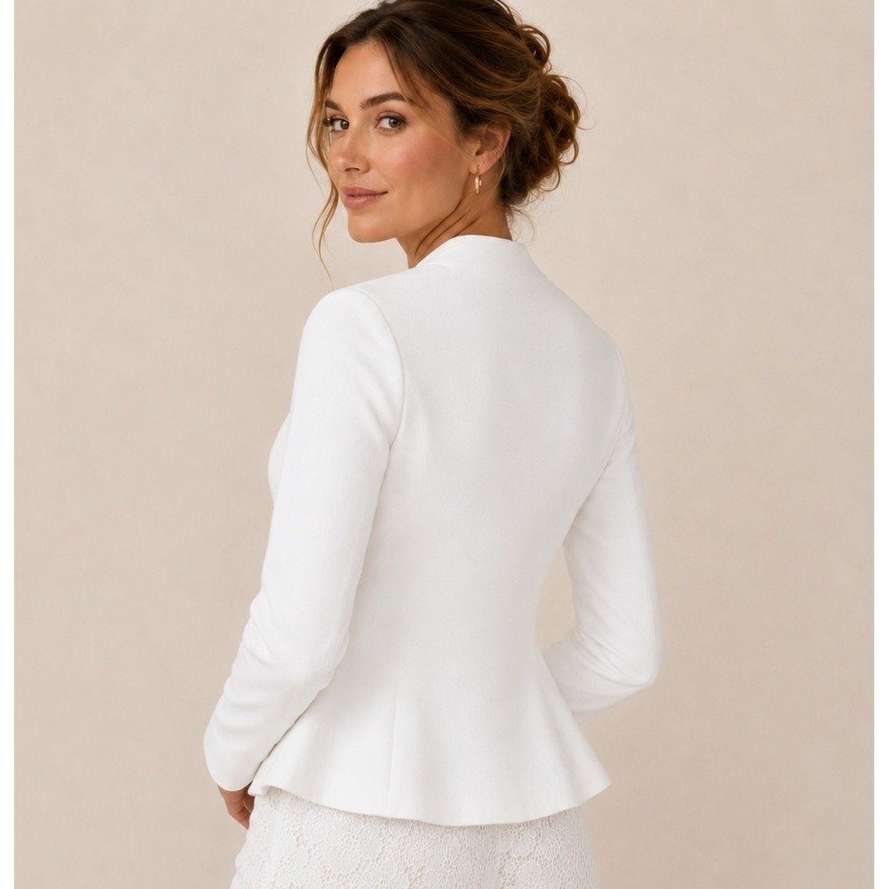 Theory Blazer Jacket Size 00 White Crop Peplum Linen Blend Lined Button Front